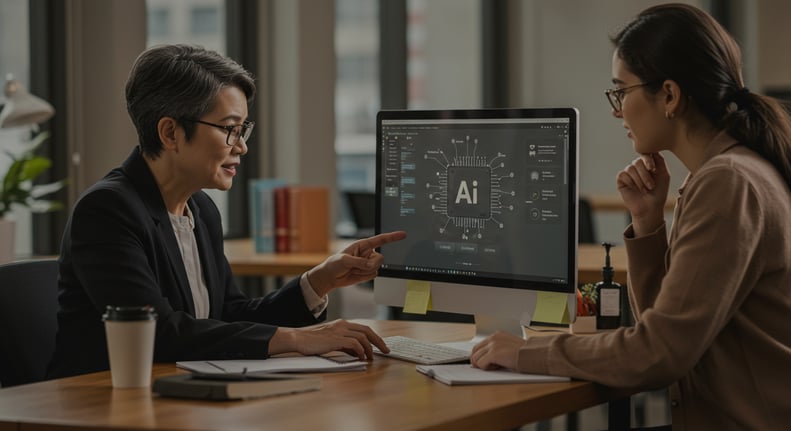 admin and student discussing AI