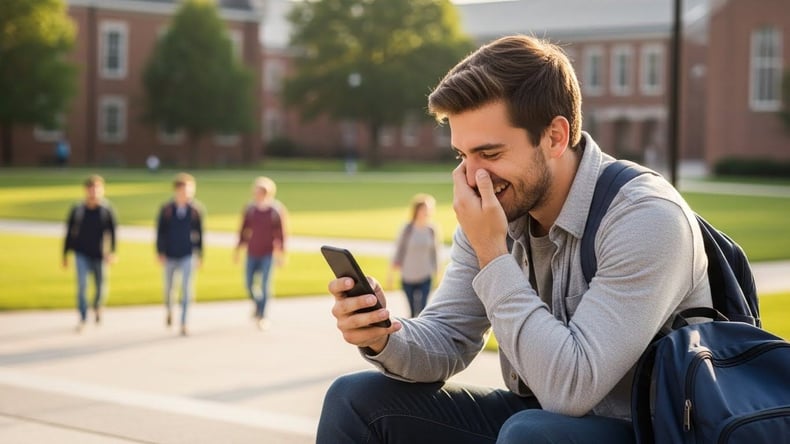 laughing at text message